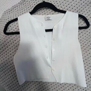 Wilfred White Button-Up Crop Sleeveless Top